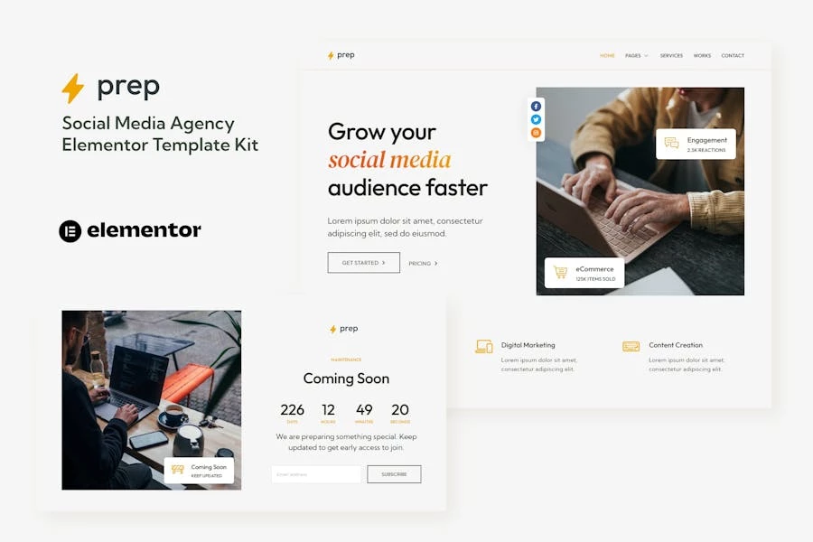 Prep – Template Kit Elementor para Agencia de redes sociales