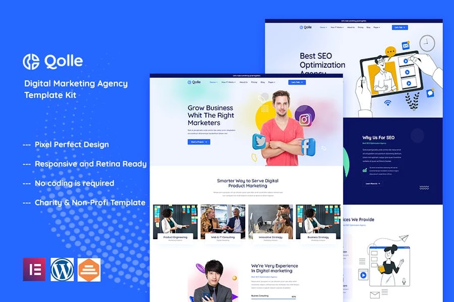Qolle – Template Kit Elementor para Agencia de marketing digital
