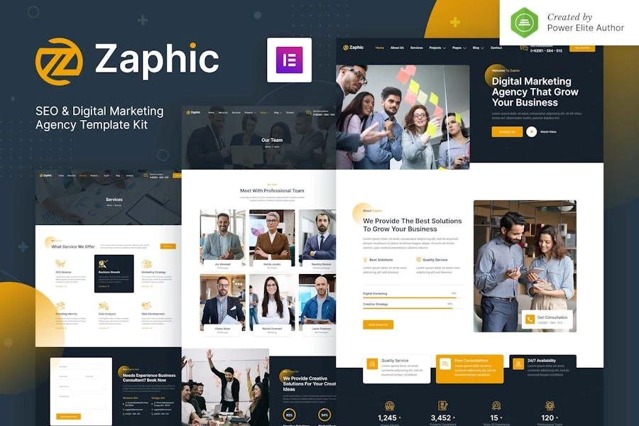 Zaphic – Kit de plantillas Elementor para agencia de SEO y marketing digital