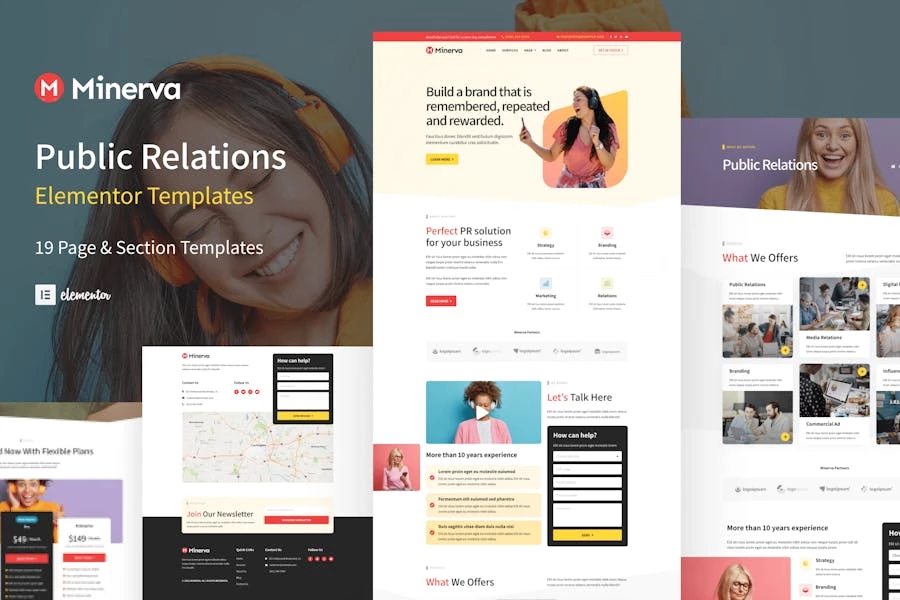 Minerva – Kit de plantillas Elementor para agencias creativas y de relaciones públicas