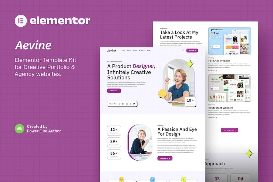 Aevine – Porfolio creativo y Template Kit Elementor de agencia
