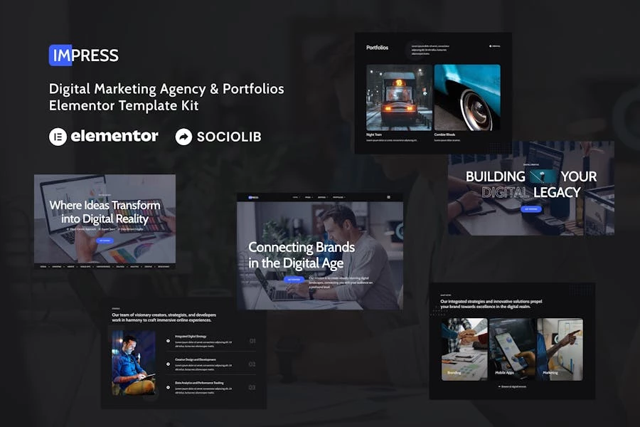 Impress – Kit de plantillas Elementor para agencias de marketing digital y portafolios