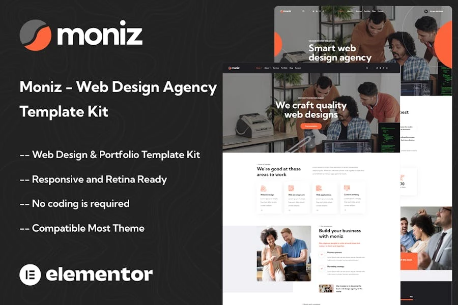 Moniz – Template Kit Elementor para Agencia de diseño web