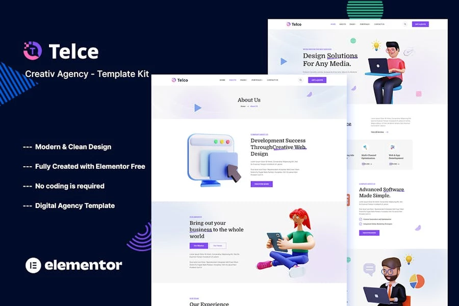 Telce – Template Kit Elementor de agencia creativa