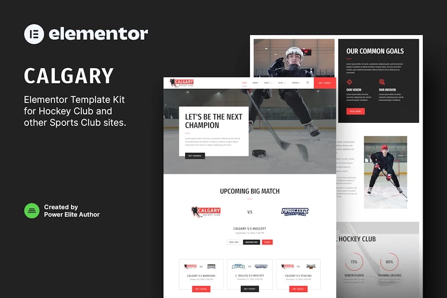 Calgary – Template Kit Elementor para equipos de hockey y club deportivo