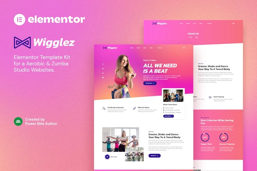 Wigglez — Template Kit para Aerobic & Zumba Studio Elementor