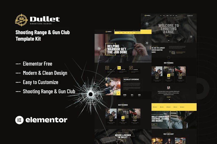 Dullet – Template Kit Elementor para campo de tiro y club de armas