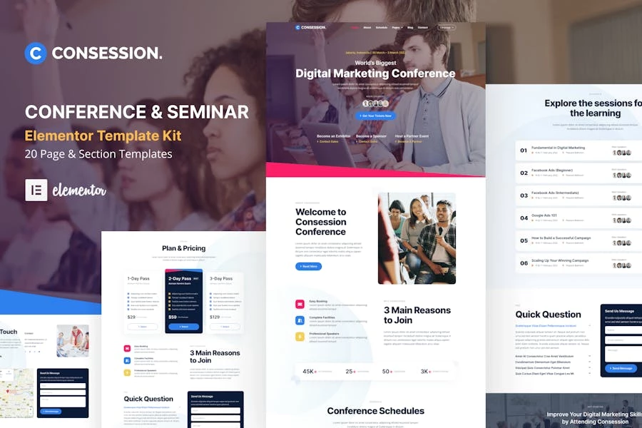 Consession – Kit de plantillas Elementor para conferencias y seminarios