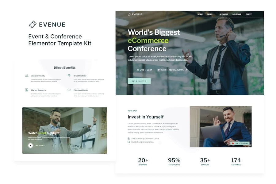 Evenue – Template Kit Elementor para eventos y conferencias