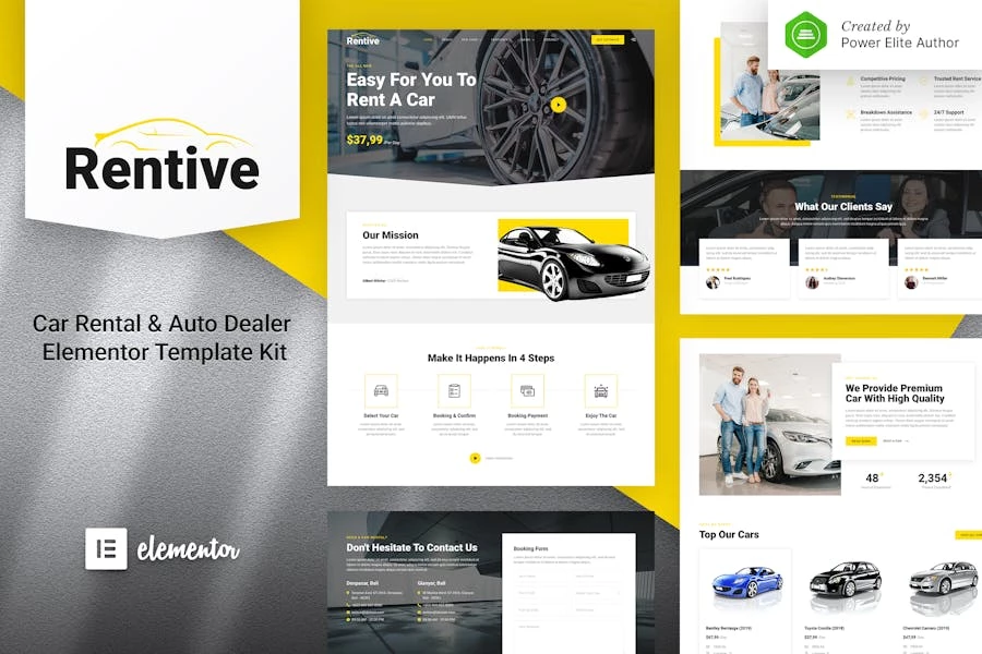 Rentive – Template Kit Elementor para alquiler de automóviles y concesionario de automóviles