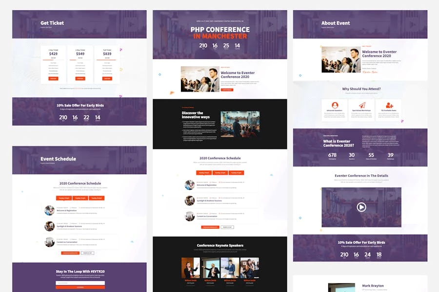 Eventer – Template Kit Elementor para reuniones y conferencias