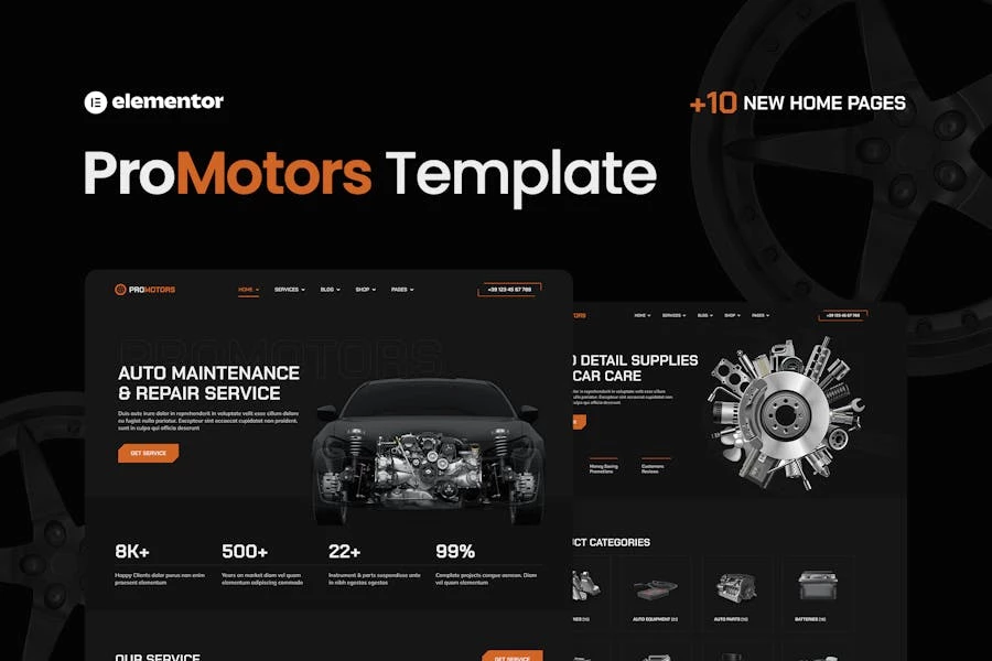 ProMotors – Template Kit Elementor para servicio y detallado de automóviles
