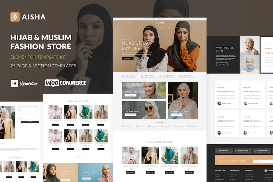 Aisha – Template Kit Elementor para tienda de ropa musulmana y hijab