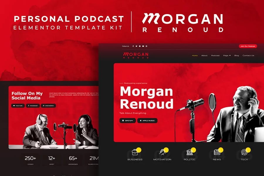 Morgan Renoud – Template Kit Elementor de podcast personal