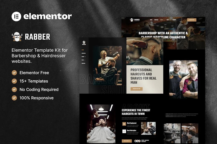 Rabber — Template Kit Elementor para barberías y peluquerías