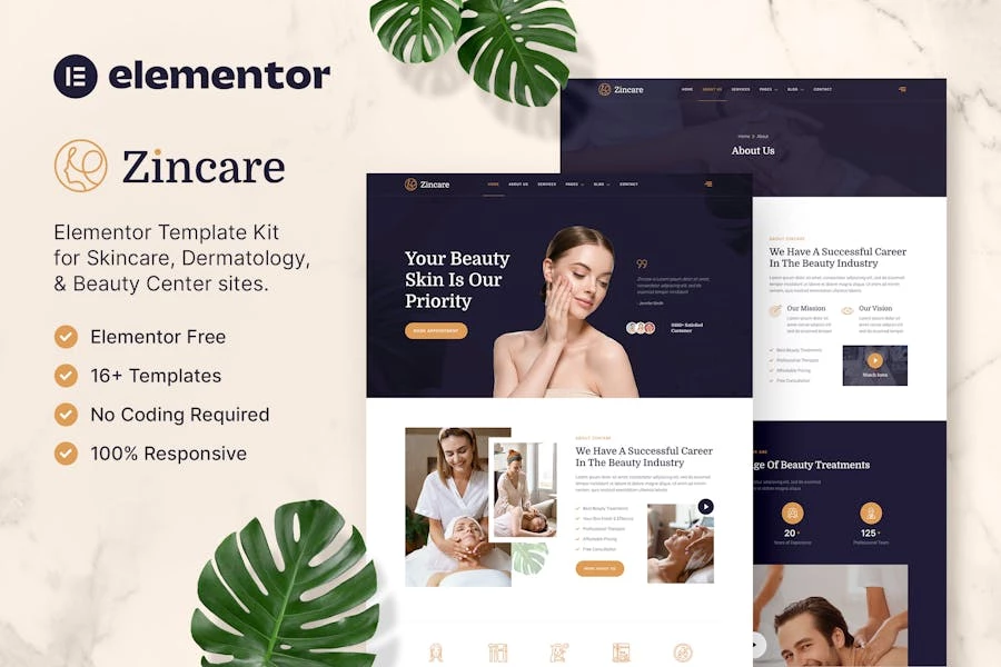 Zincare – Template Kit Elementor para el cuidado de la piel y dermatología