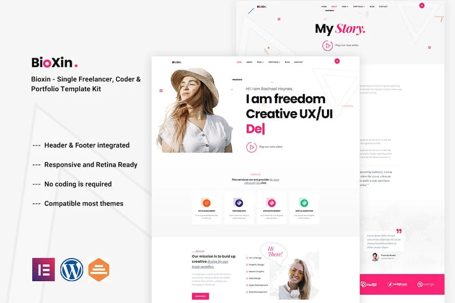 Bioxin – Template Kit de CV y Porfolio Elementor de Freelancer individual