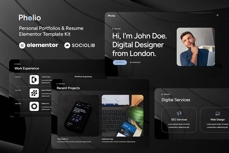 Pholio – Kit de plantillas Elementor para portafolios personales y currículums