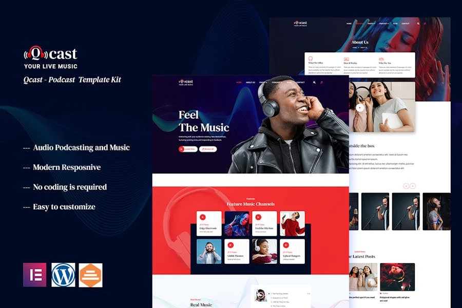 Qcast – Template Kit Elementor para podcasts y música