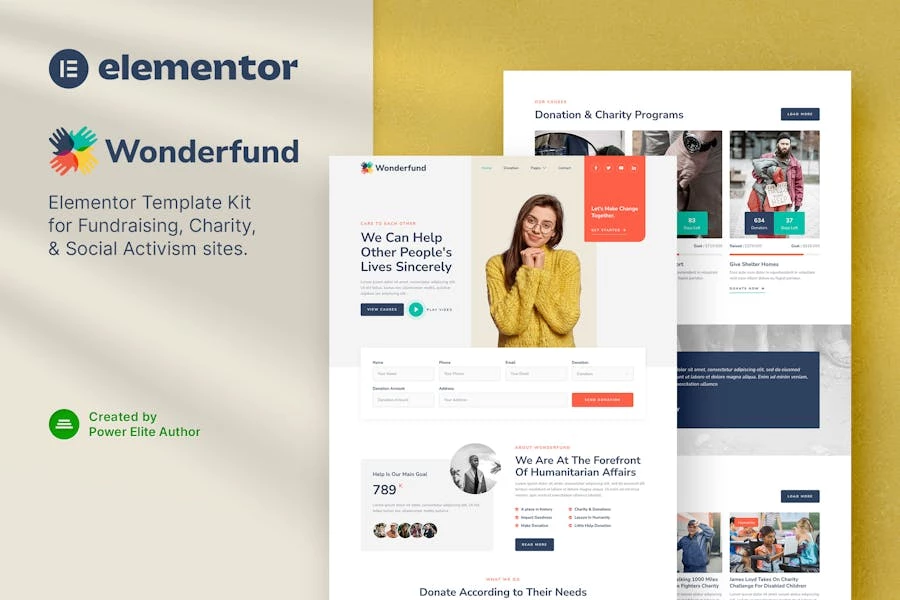Wonderfund – Template Kit para Elementor de recaudación de fondos
