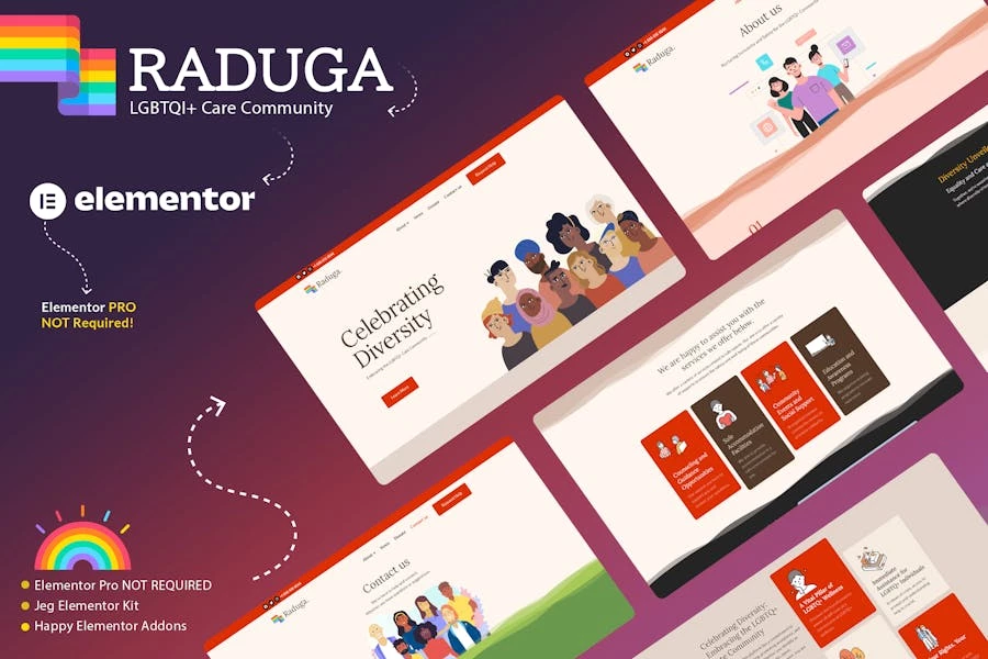 Raduga – Kit de plantillas Elementor para la Comunidad LGBTQI+