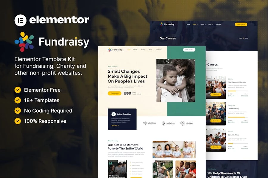 Recaudación de fondos: Template Kit Elementor para organizaciones benéficas y recaudativas