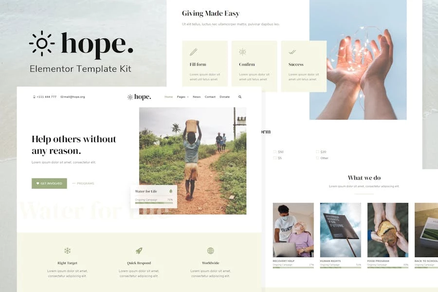 Hope – Template Kit de Elementor sin fines