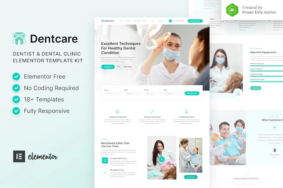 Dentcare – Template Kit Elementor para dentistas y clínicas dentales