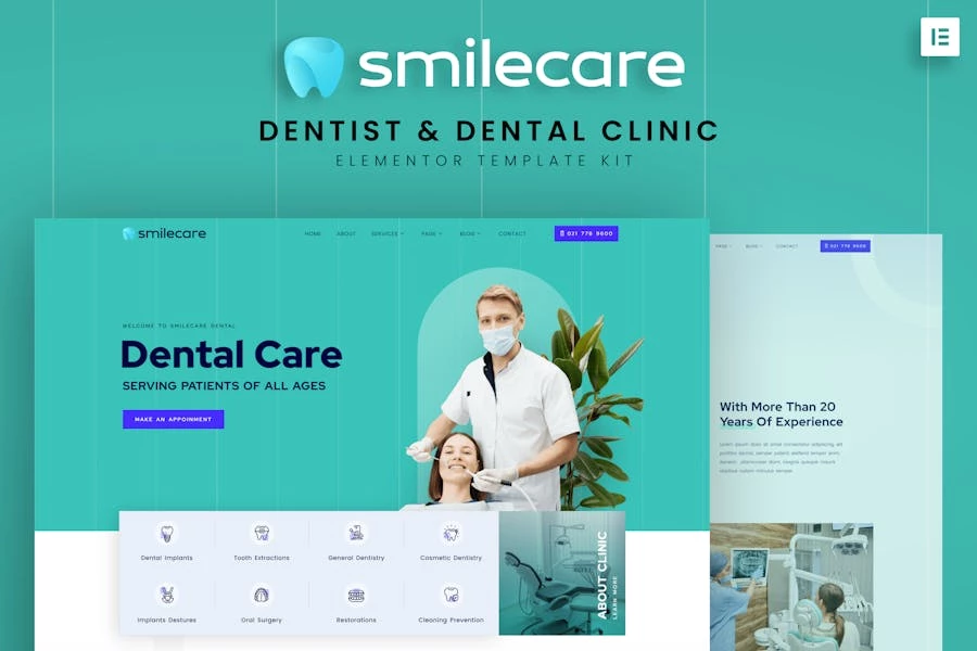 Smilecare – Template Kit Elementor para dentista y clínica dental