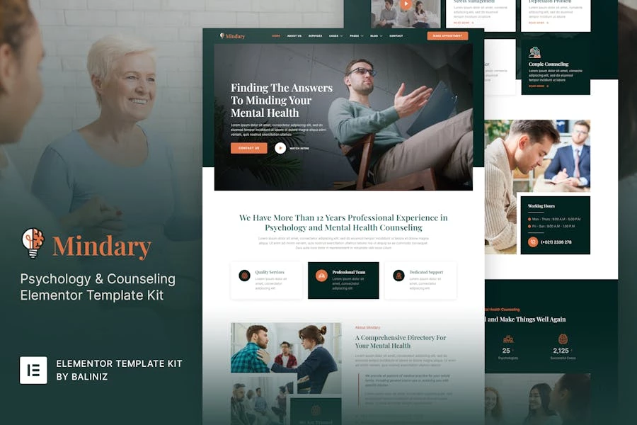 Mindary – Template Kit Elementor de psicología y asesoramiento