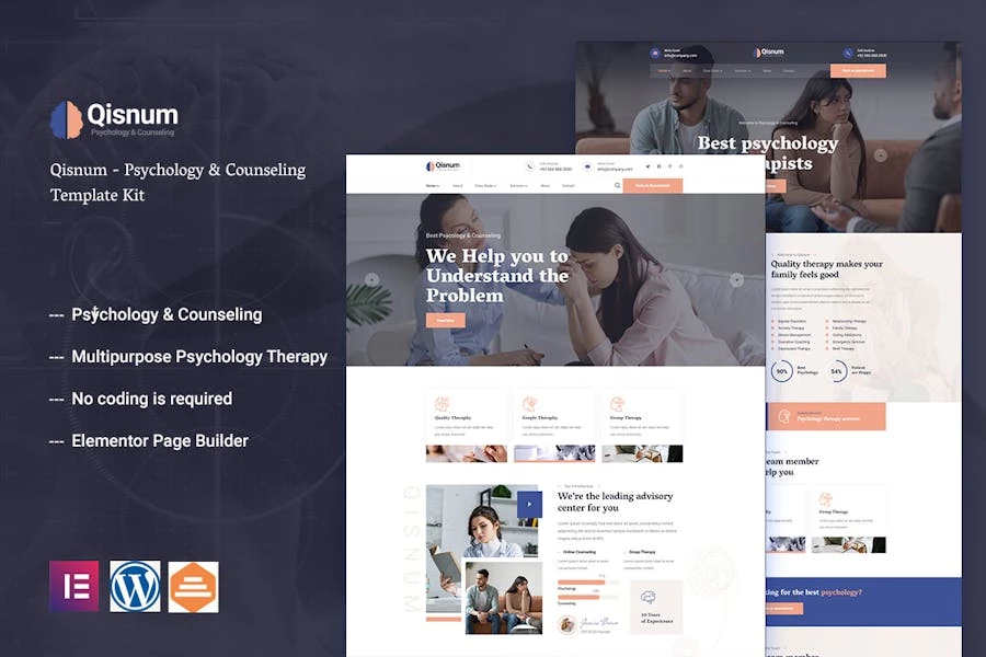 Qisnum – Template Kit Elementor de psicología y asesoramiento