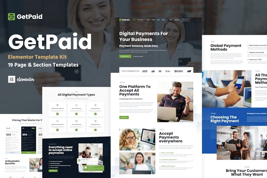 GetPaid – Template Kit Elementor para WordPress para pasarela de pago y servicios de tecnología financiera