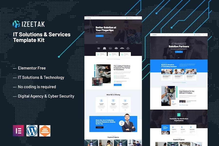 Izeetak – Template Kit Elementor para soluciones y servicios de TI