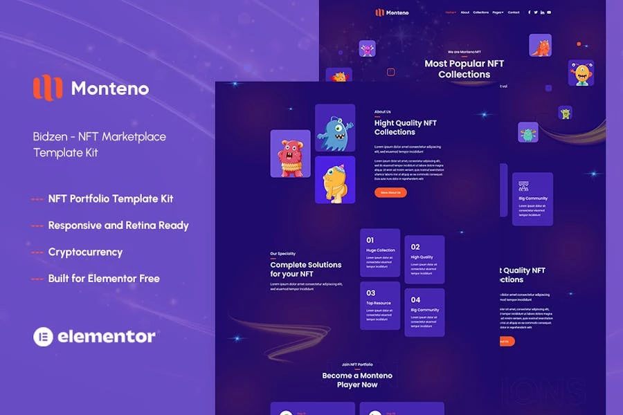 Monteno – Template Kit de Elementor de Porfolio NFT