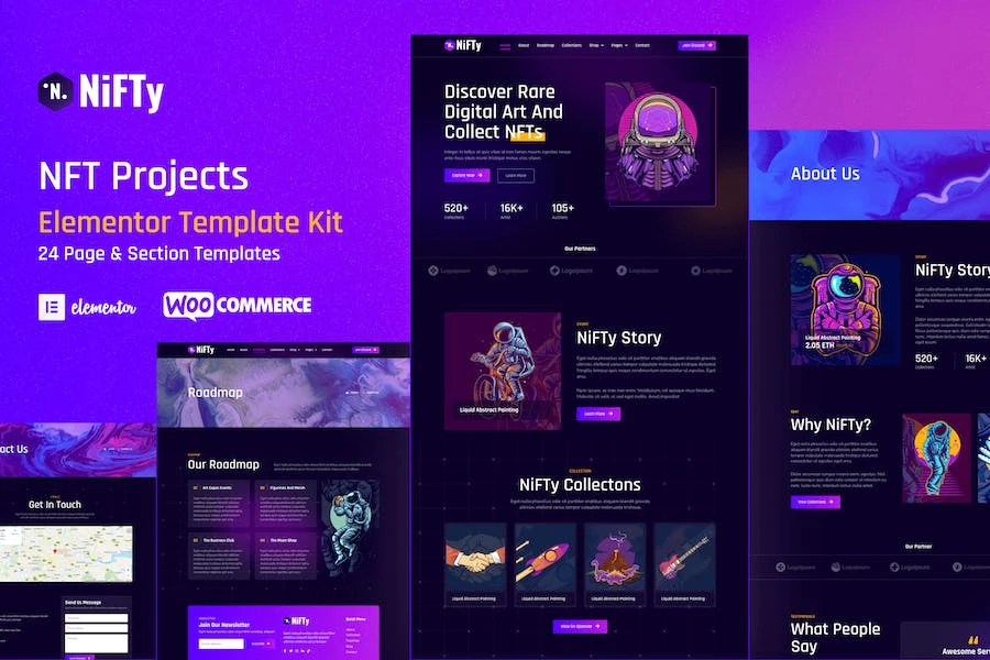 NiFty – Template Kit Elementor de WordPress para proyectos y Porfolio NFT
