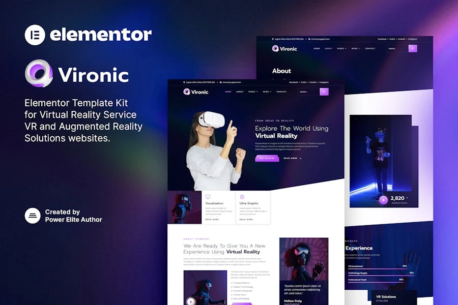 Vironic – Template Kit Elementor para servicios de realidad aumentada y virtual