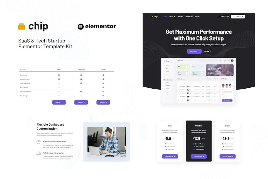 Chip – Template Kit Elementor para empresas emergentes de SaaS y tecnología