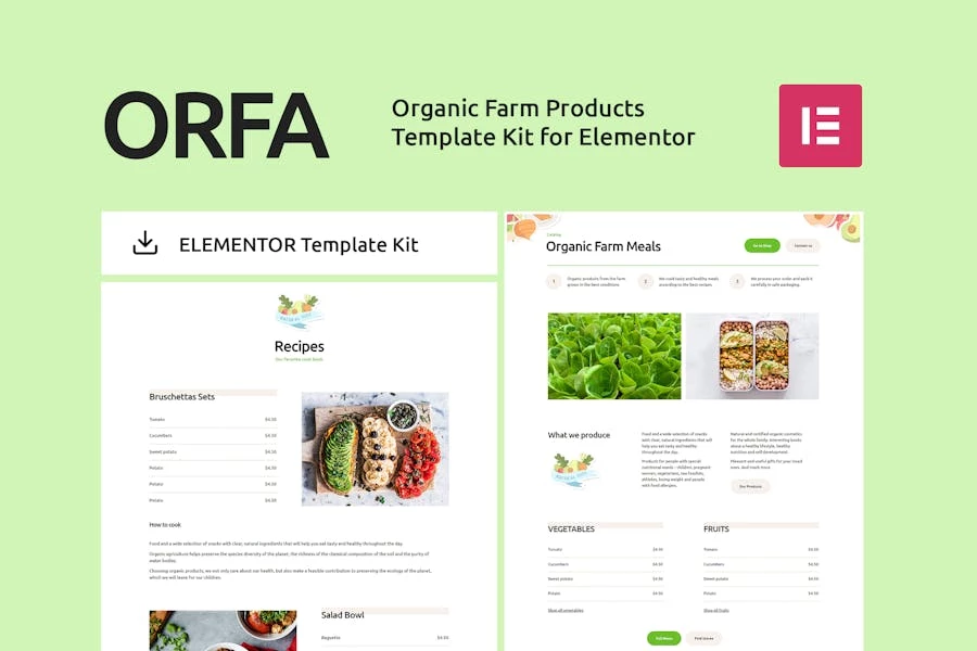 ORFA – Kit de plantillas Elementor para productos agrícolas orgánicos