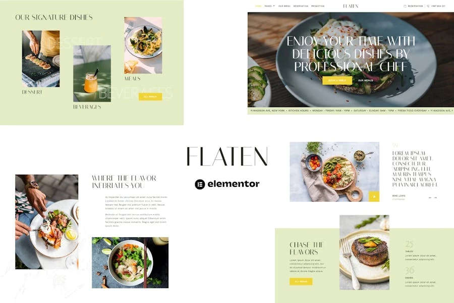 Flaten – Template Kit Elementor de servicios de restauración y catering