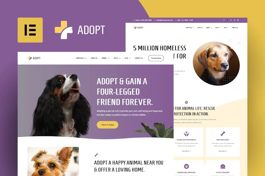 Adoptar – Template Kit de Elementor para servicios de adopción y