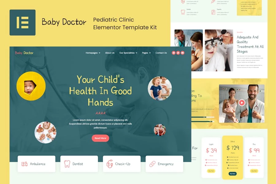 Baby Doctor – Template Kit Elementor para clínica pediátrica