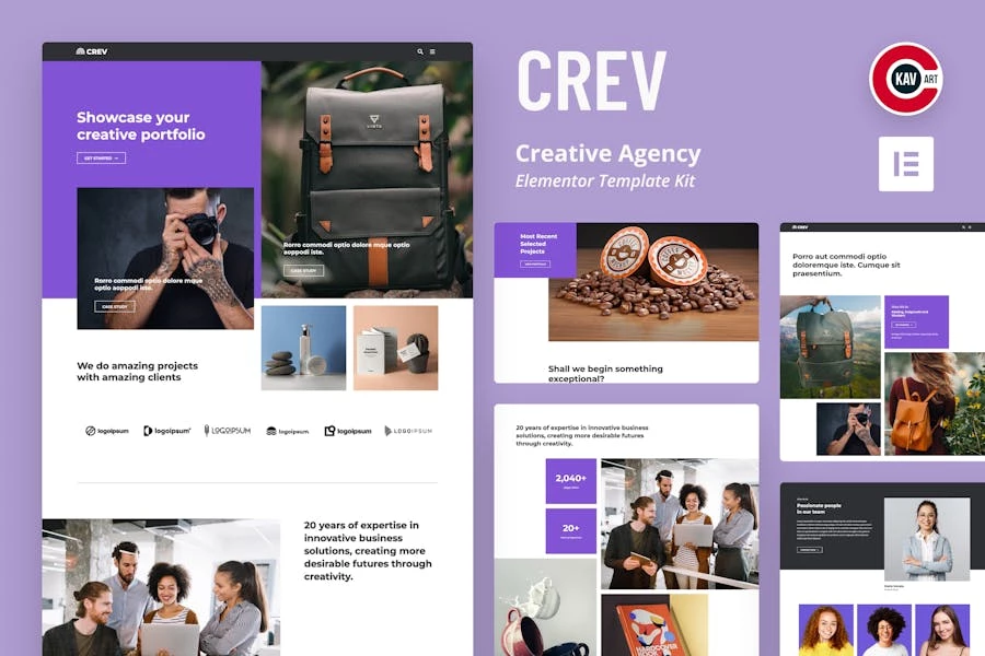 Crev – Template Kit de Elementor de agencia creativa