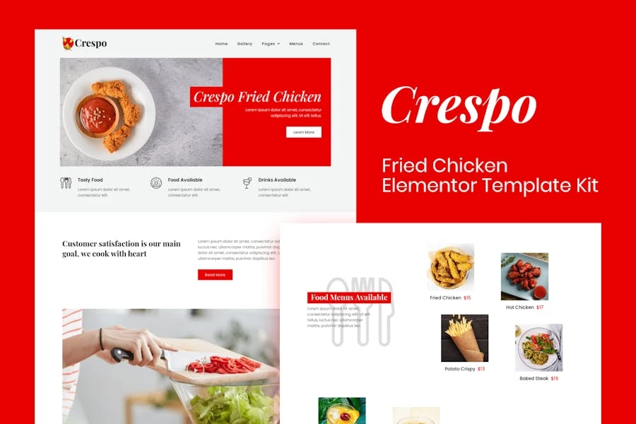 Crespo - Kit de plantillas Elementor para restaurantes de comida rápida