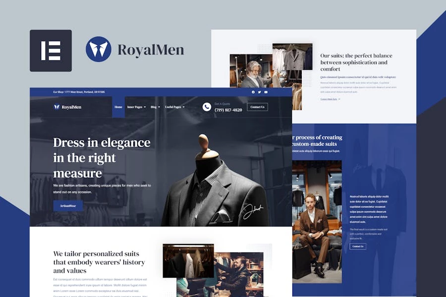RoyalMen – Kit de plantillas Elementor para trajes a medida
