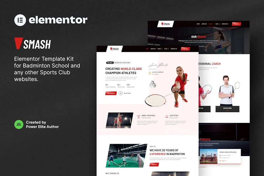 Smash – Template Kit Elementor para escuela de bádminton y club deportivo