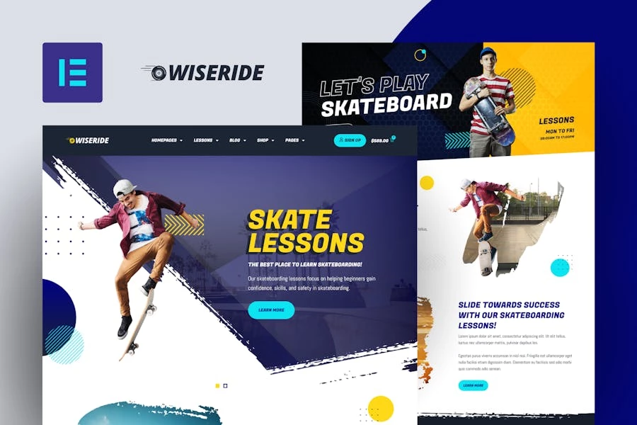 WiseRide – Kit de plantillas Elementor para clases de skate