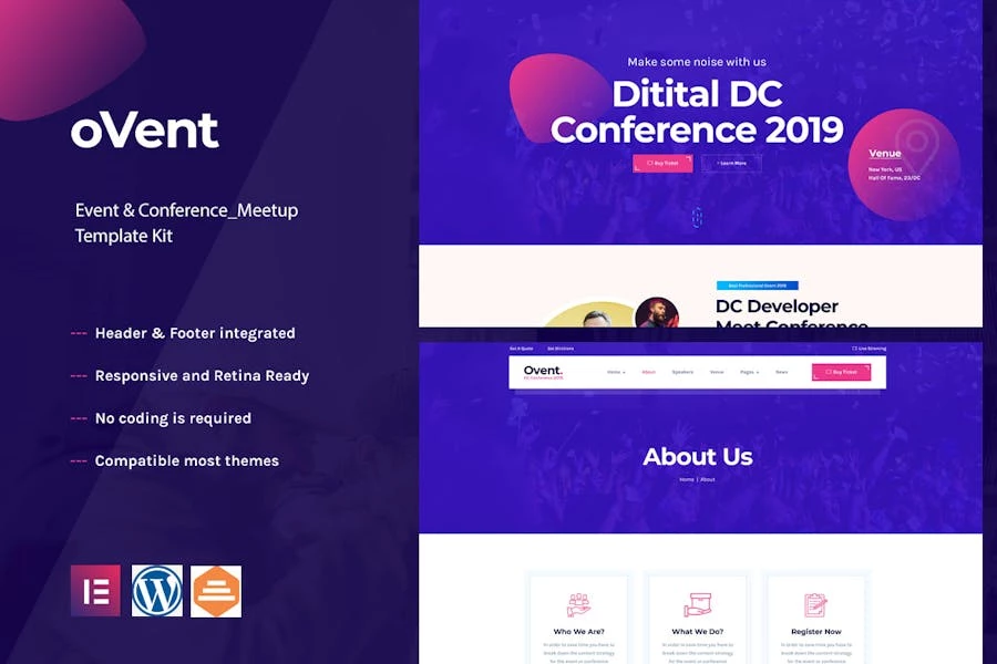Ovent – Template Kit Elementor para eventos, conferencias y reuniones