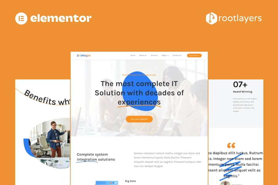 Integra – Kit completo de plantillas de sitio Elementor Pro para soluciones y servicios de TI