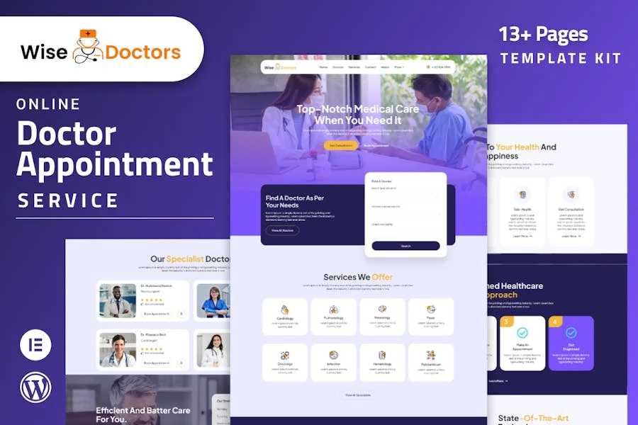 WiseDoctors – Kit de plantillas Elementor para el cuidado de la salud y la medicina