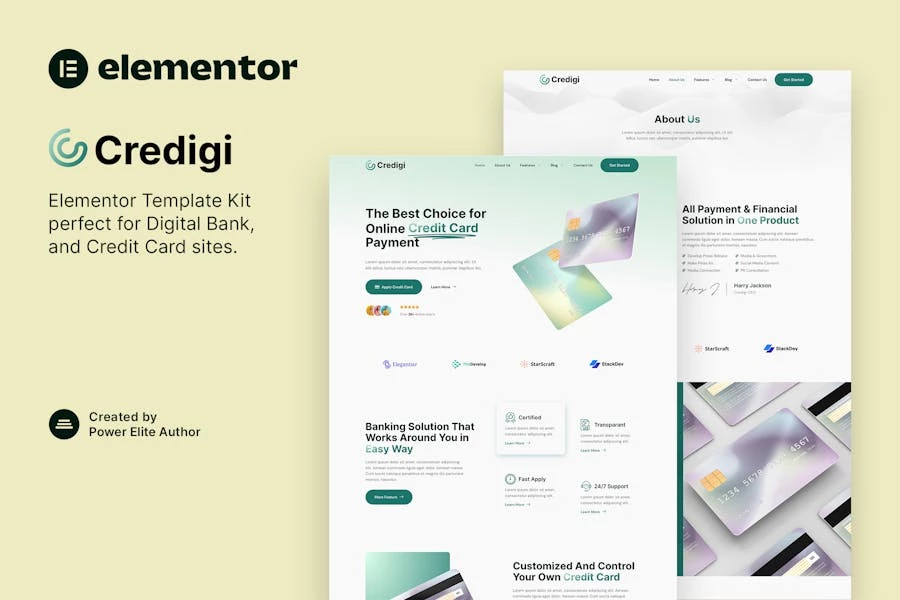 Credigi – Template Kit de Elementor de banco digital y tarjeta de crédito